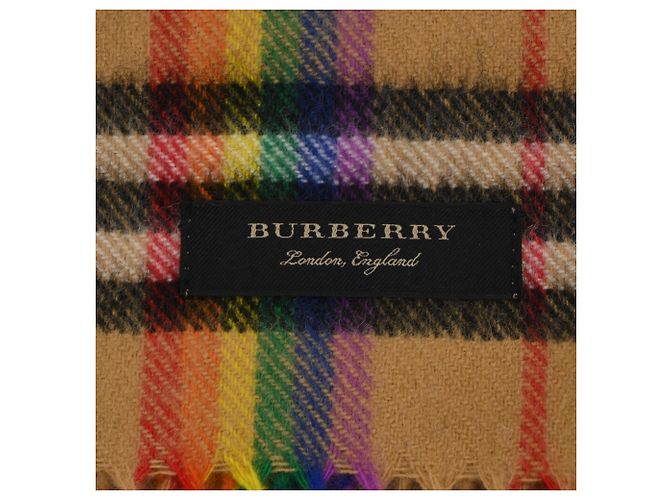 Sciarpa Burberry con dettagli a strisce arcobaleno in cashmere beige - vista 3