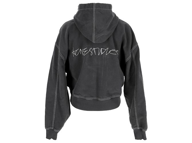 Acne Studios Kapuzenpullover mit Logo-Stickerei aus grauer Baumwolle - Ansicht 3