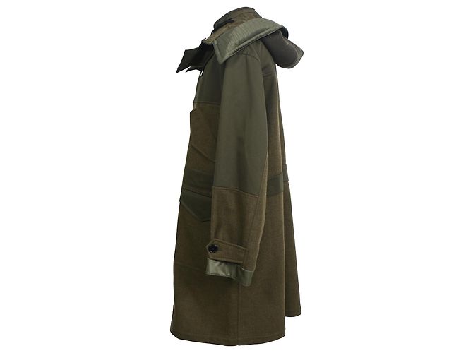 Berluti Button-Down Panelled Hooded Coat in Olive Wool Green Olive green - view 2