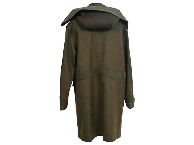 Berluti Button-Down Panelled Hooded Coat in Olive Wool Green Olive green - view 3