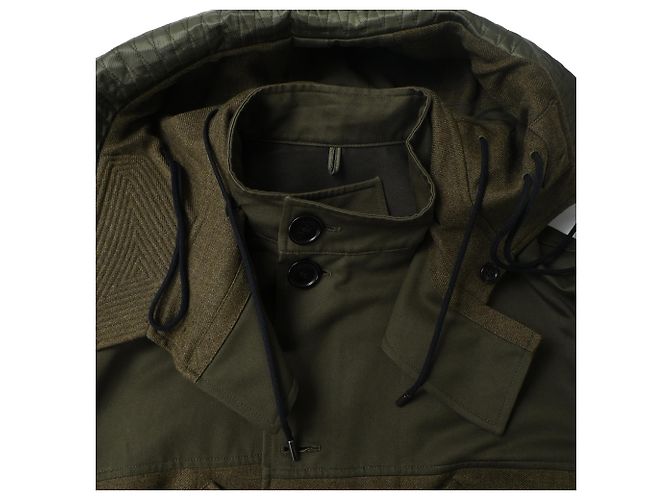 Berluti Button-Down Panelled Hooded Coat in Olive Wool Green Olive green - view 5