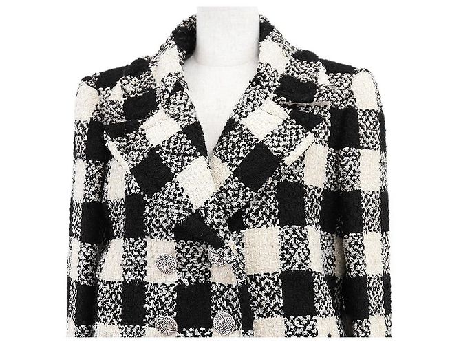 Timeless Abrigo Chanel P54393 de lana y seda tweed Blanco - vista 2