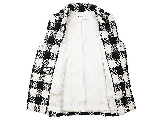 Timeless Abrigo Chanel P54393 de lana y seda tweed Blanco - vista 7