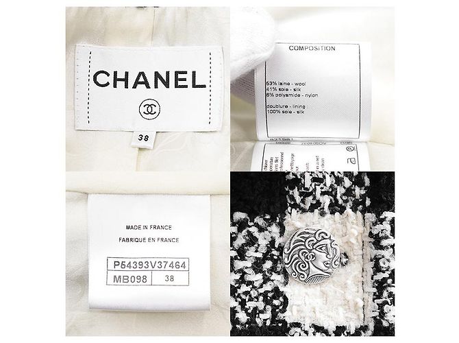 Timeless Abrigo Chanel P54393 de lana y seda tweed Blanco - vista 9