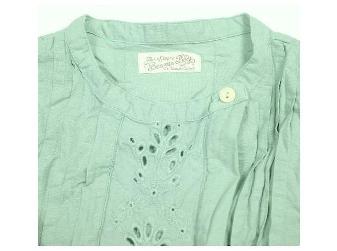 Autre Marque Camicetta in cotone BEAMS BOY con collo alto e lavorazione cutwork sul davanti Verde - vista 4