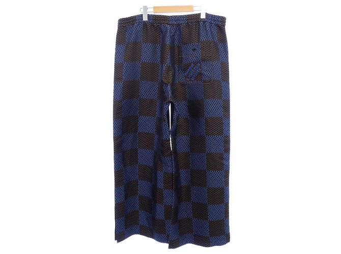 Pantalones de seda Damier Louis Vuitton Castaño Negro Azul - vista 2
