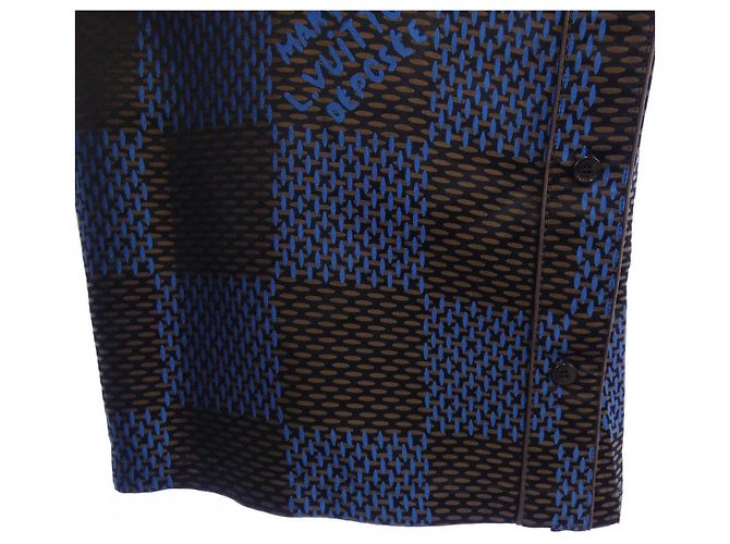 Pantalones de seda Damier Louis Vuitton Castaño Negro Azul - vista 5