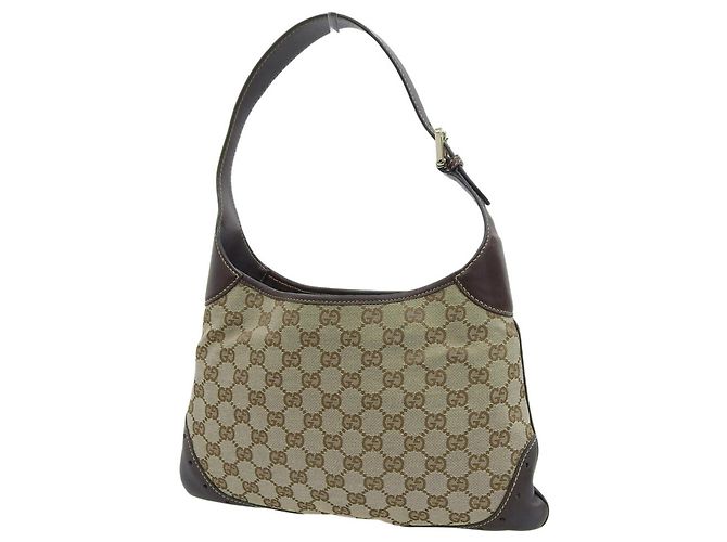 Borsa a Spalla Gucci GG Canvas Beige Marrone scuro - vista 2