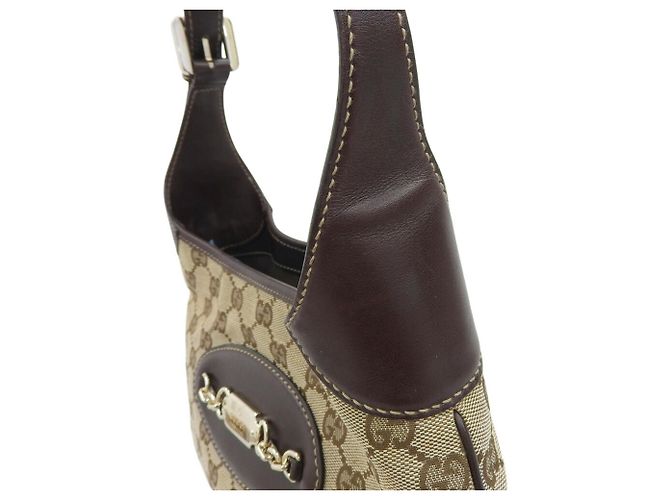 Borsa a Spalla Gucci GG Canvas Beige Marrone scuro - vista 7