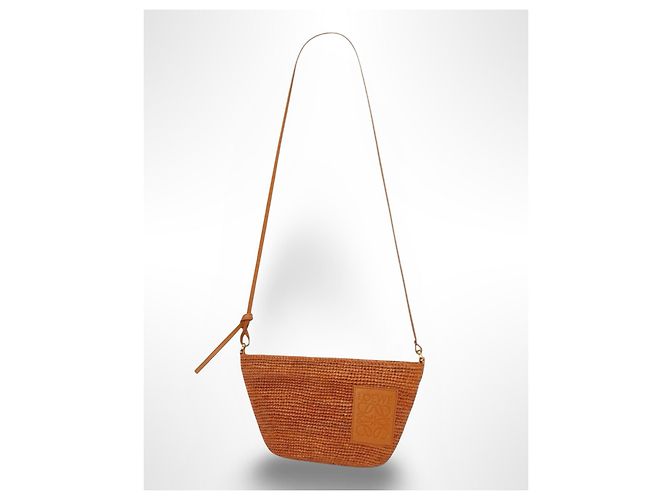 Loewe Slit Mini Borsa in Rafia e Pelle - Marrone - vista 11
