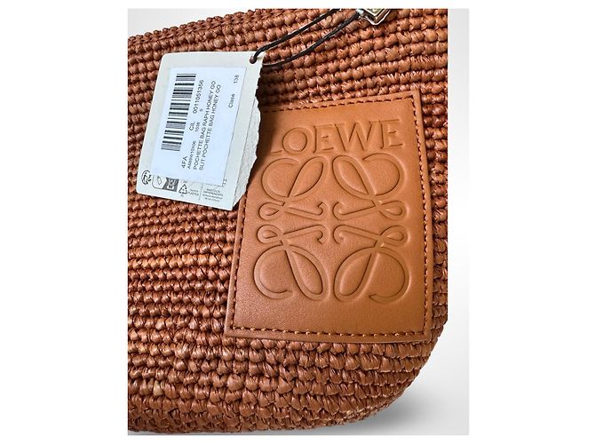 Loewe Slit Mini Borsa in Rafia e Pelle - Marrone - vista 12