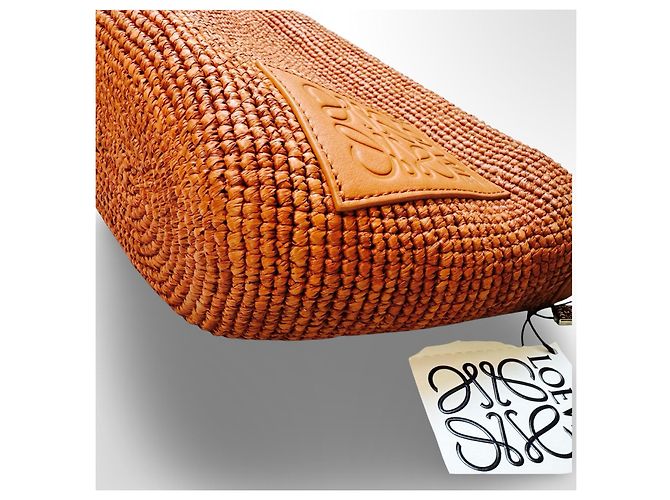 Loewe Slit Mini Borsa in Rafia e Pelle - Marrone - vista 13