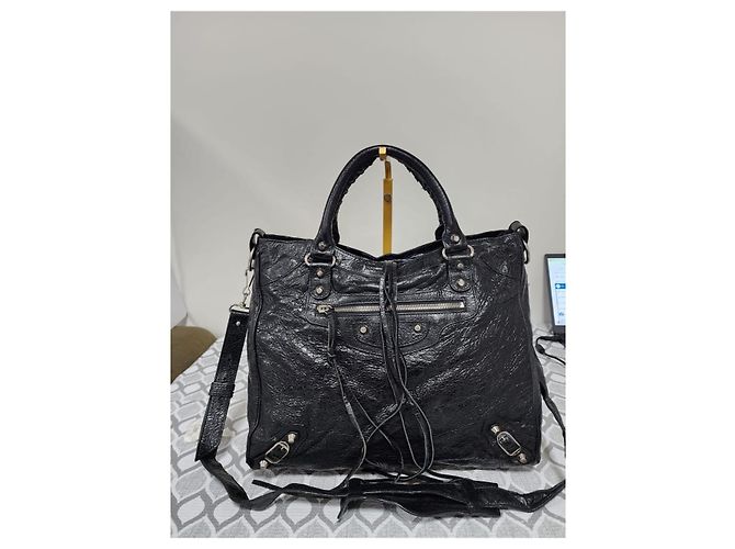 Balenciaga Motocross Classic Velo Borsa a Mano Nera Nero - vista 14
