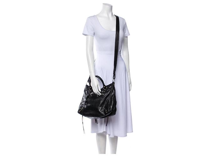 Balenciaga Motocross Classic Velo Borsa a Mano Nera Nero - vista 15
