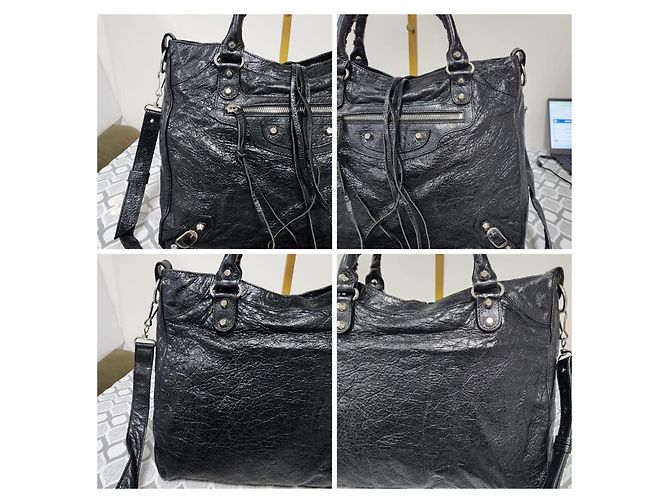 Balenciaga Motocross Classic Velo Borsa a Mano Nera Nero - vista 7