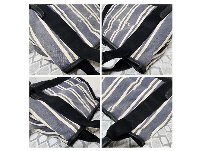 Borsa Balenciaga Cabas S in tela a righe - Blu Navy Nero Bianco - vista 10