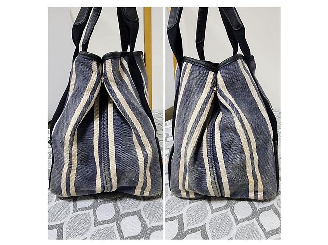 Borsa Balenciaga Cabas S in tela a righe - Blu Navy Nero Bianco - vista 6