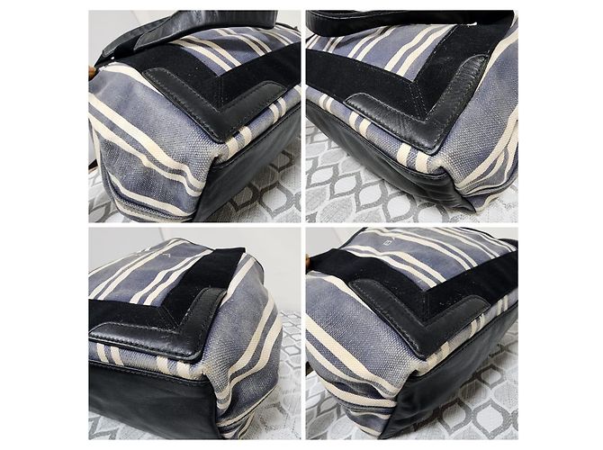Borsa Balenciaga Cabas S in tela a righe - Blu Navy Nero Bianco - vista 7