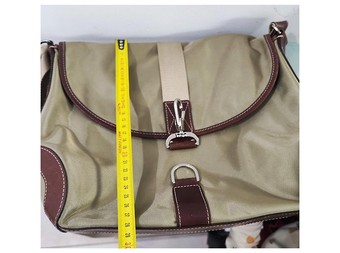 Lancel Borsa a Tracolla in Tela e Pelle Marrone Cachi - vista 9