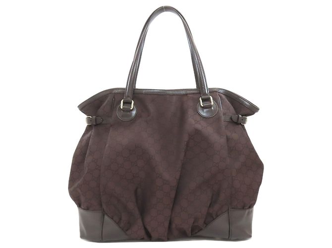 Borsa Tote in Nylon Marrone Scuro Gucci - vista 2