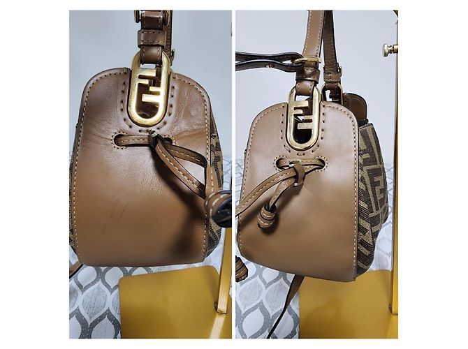 Fendi Pomodorino Mini Borsa a Secchiello Zucca Marrone - vista 6