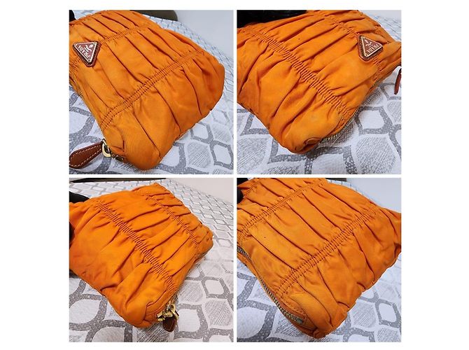 Prada Tessuto Gaufre Clutch in Nylon Arancione - vista 10