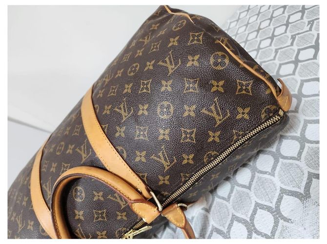 Louis Vuitton Keepall Bandoulière 50 Monogram Patches Marrone Beige - vista 11
