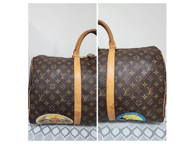 Louis Vuitton Keepall Bandoulière 50 Monogram Patches Marrone Beige - vista 4