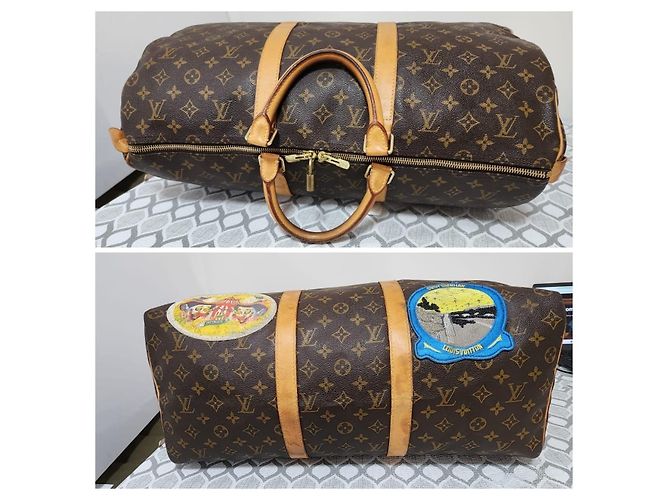 Louis Vuitton Keepall Bandoulière 50 Monogram Patches Marrone Beige - vista 9