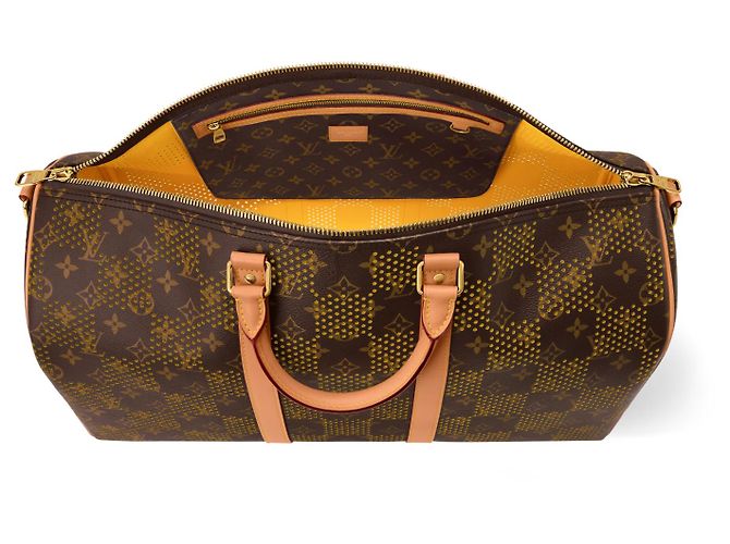 Louis Vuitton Keepall Bandouliere 50 Tela Monogram Perforata Marrone Monogramma - vista 2