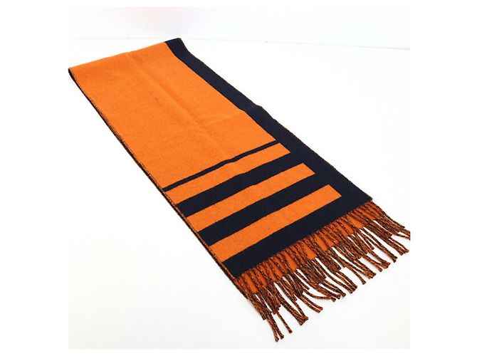 Hermès Stola in cashmere Love Story Hermes Arancione Blu navy - vista 4