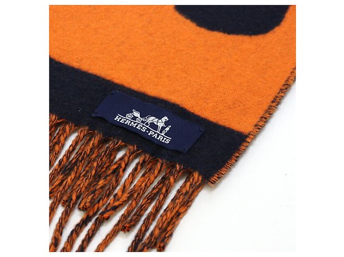 Hermès Stola in cashmere Love Story Hermes Arancione Blu navy - vista 5