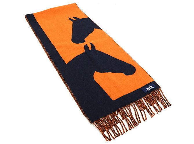 Hermès Stola in cashmere Love Story Hermes Arancione Blu navy - vista 6