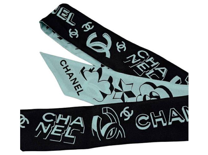 Foulard a nastro in seta Chanel Bandeau Nero Verde - vista 2