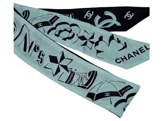 Foulard a nastro in seta Chanel Bandeau Nero Verde - vista 3