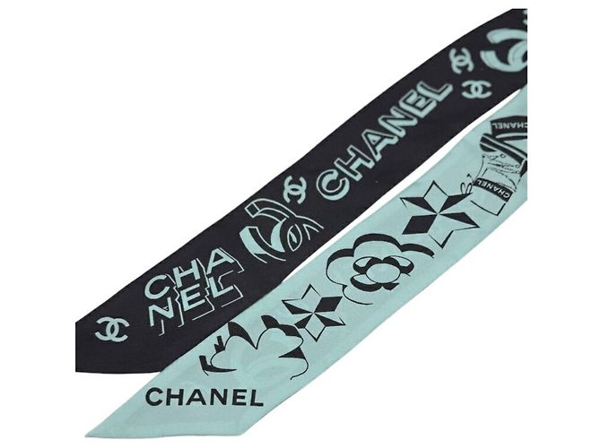 Foulard a nastro in seta Chanel Bandeau Nero Verde - vista 4