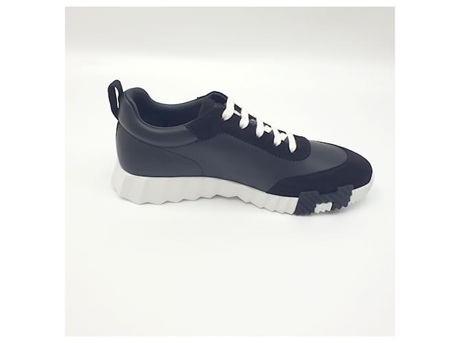 Hermès Bouncing Sneaker in pelle di vitello e scamosciato Nero Arancione - vista 3