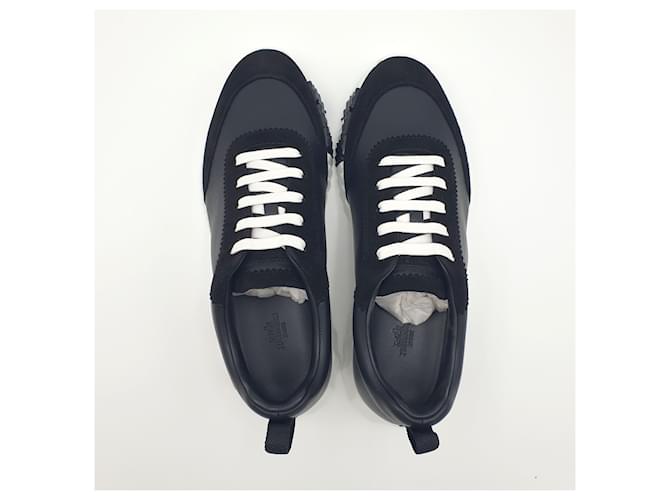 Hermès Bouncing Sneaker in pelle di vitello e scamosciato Nero Arancione - vista 5