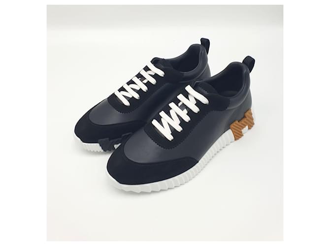 Hermès Bouncing Sneaker in pelle di vitello e scamosciato Nero Arancione - vista 6