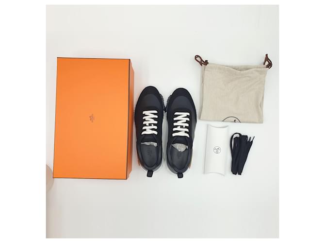 Hermès Bouncing Sneaker in pelle di vitello e scamosciato Nero Arancione - vista 7