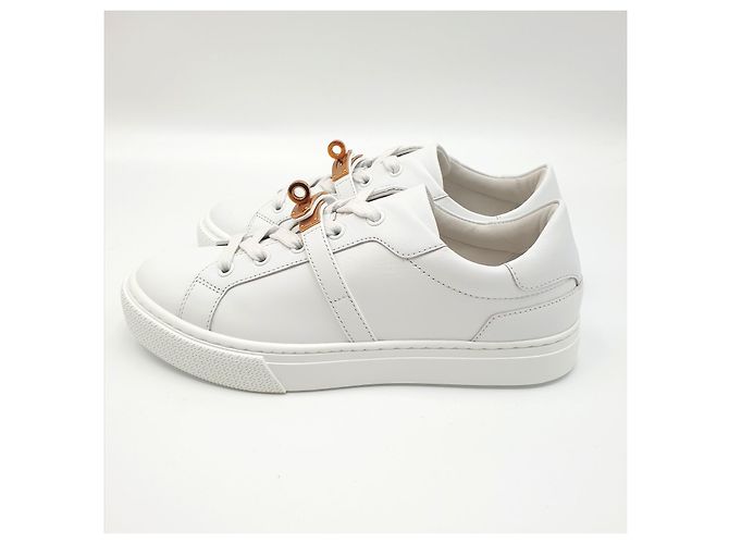 Hermès Leder-Sneaker Day, Blanc, 37, Kalbsleder, Rosegold-Schnalle - Ansicht 2