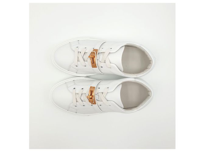 Hermès Leder-Sneaker Day, Blanc, 37, Kalbsleder, Rosegold-Schnalle - Ansicht 3