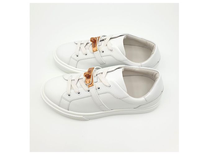 Hermès Leder-Sneaker Day, Blanc, 37, Kalbsleder, Rosegold-Schnalle - Ansicht 4