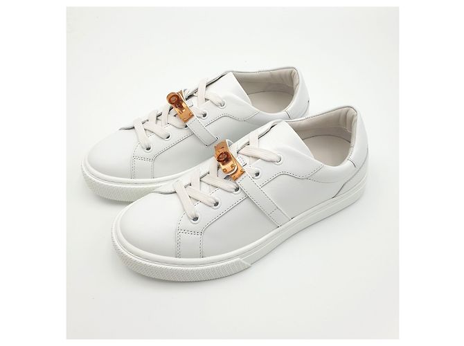 Hermès Leder-Sneaker Day, Blanc, 37, Kalbsleder, Rosegold-Schnalle - Ansicht 5