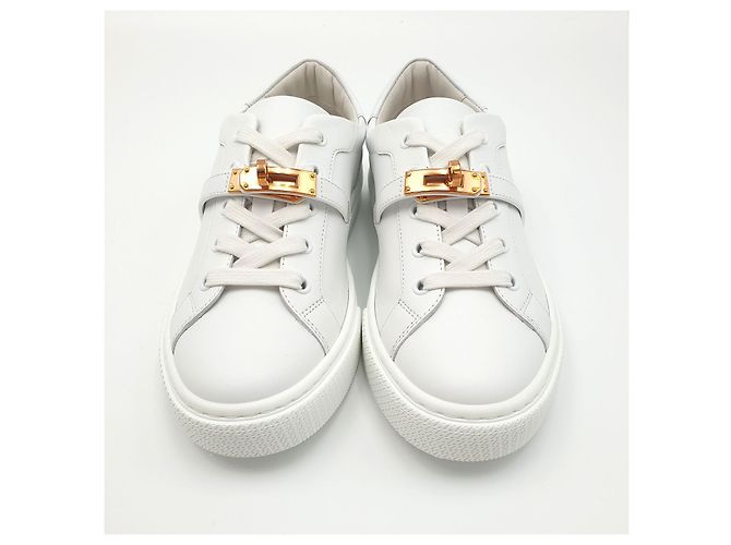 Hermès Leder-Sneaker Day, Blanc, 37, Kalbsleder, Rosegold-Schnalle - Ansicht 6