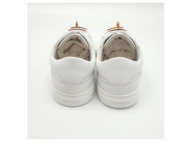Hermès Leder-Sneaker Day, Blanc, 37, Kalbsleder, Rosegold-Schnalle - Ansicht 7