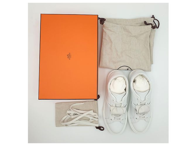 Hermès Leder-Sneaker Day, Blanc, 37, Kalbsleder, Rosegold-Schnalle - Ansicht 9