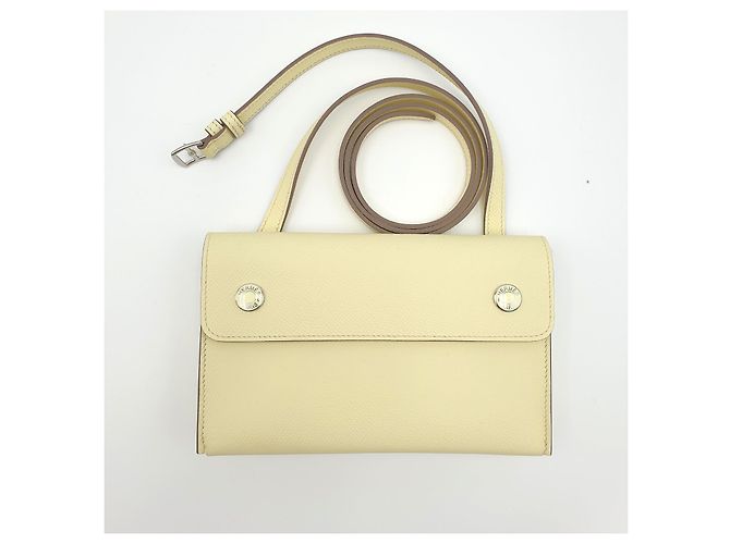 Hermès Portafoglio Walletbag Hermesnap in pelle Epsom Giallo Milton Crema - vista 3