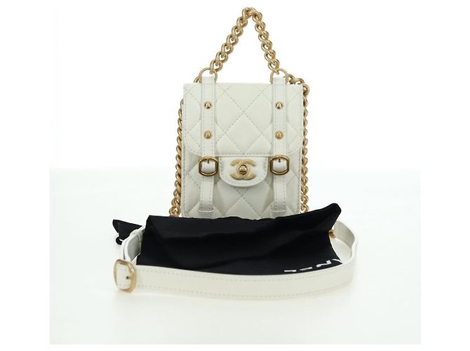 CHANEL Matelasse Chain Shoulder Bag Leather 2way White Gold CC Auth 179581SAM Bianco D'oro - vista 12