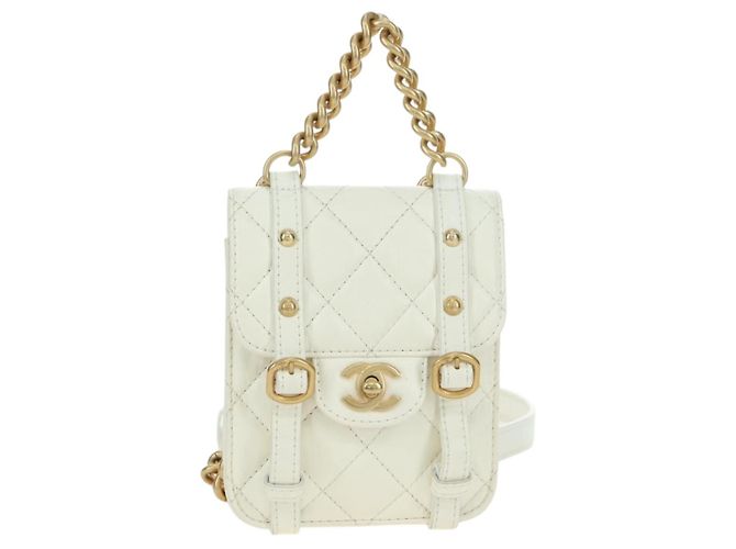 CHANEL Matelasse Chain Shoulder Bag Leather 2way White Gold CC Auth 179581SAM Bianco D'oro - vista 13